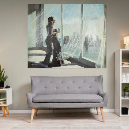 Canvas schilderij 'Elegante vrouw in de wind'