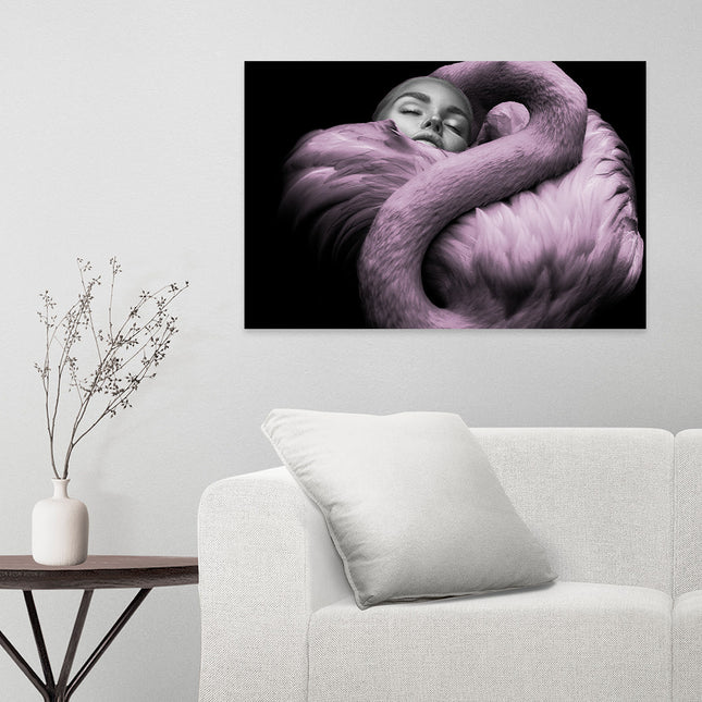 Aluart schilderij 'Vrouw met flamingo'