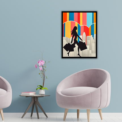 Ingelijste poster 'shopping woman'