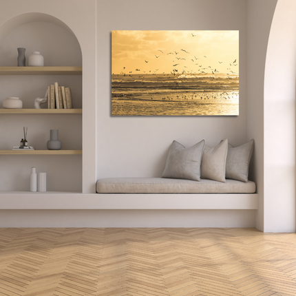 Aluart schilderij 'Zonsondergang met vliegende meeuwen'