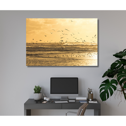 Aluart schilderij 'Zonsondergang met vliegende meeuwen'