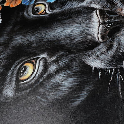 Canvas schilderij Mondiart 'Zwarte panter in baklijst'