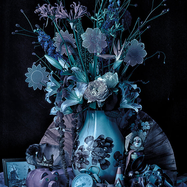 Aluart schilderij 'Blauwe Bloemen Op Vaas'