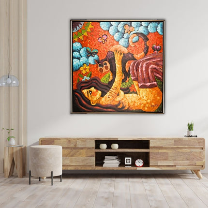 Canvas schilderij 'De charmante vrouw met kat 2.0'