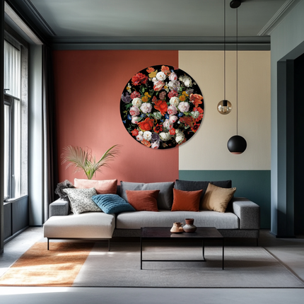 Aluart schilderij 'Vintage Bloemen Cirkel'