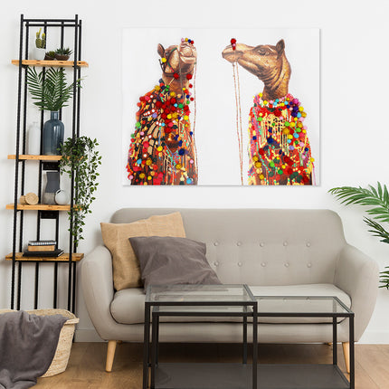 Canvas schilderij 'De twee versierde kamelen'