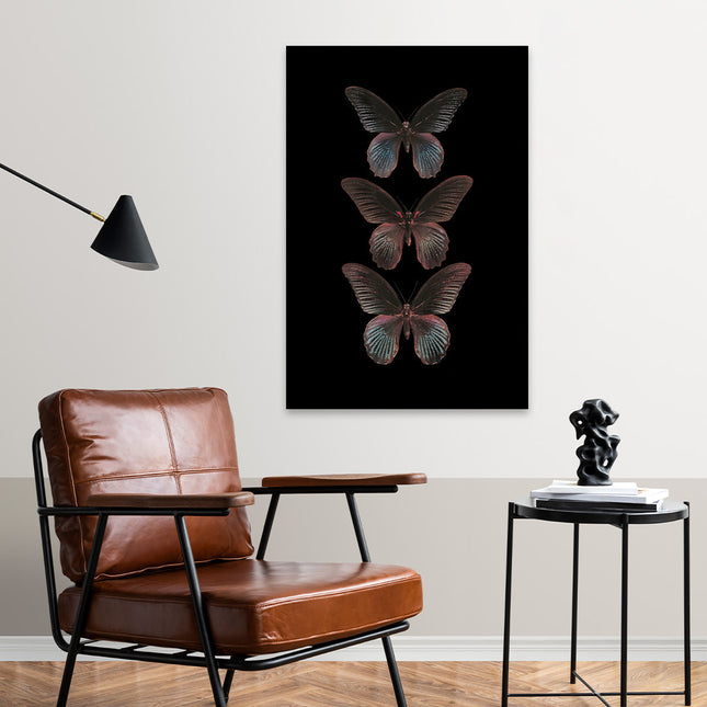Aluart schilderij 'De Drie Zwarte Vlinders'