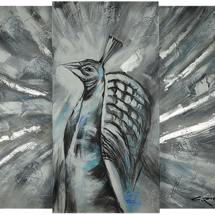 Canvas schilderij 'Drieluik Pauw'