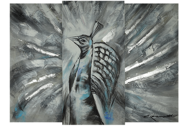 Canvas schilderij 'Drieluik Pauw'