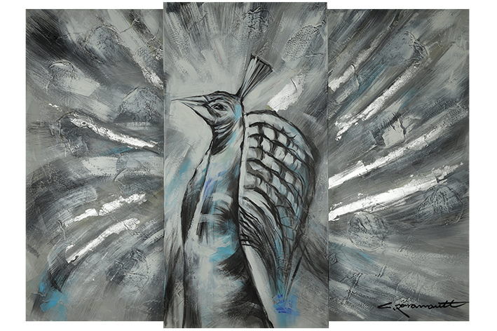 Canvas schilderij 'Drieluik Pauw'