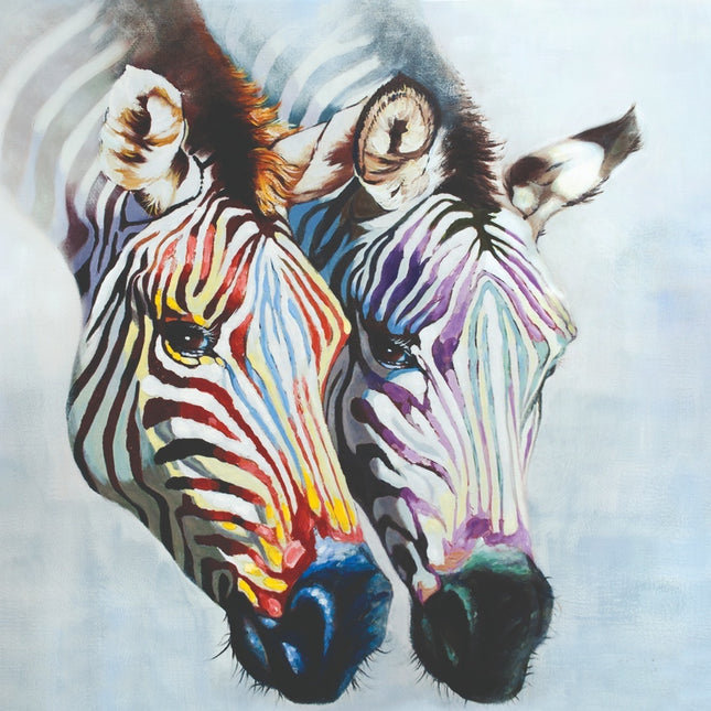 Schilderij 'Colourful Zebra's'