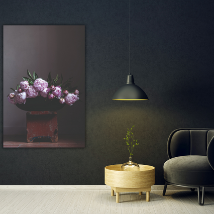 Aluart schilderij 'Pioenrozen in platte schaal'