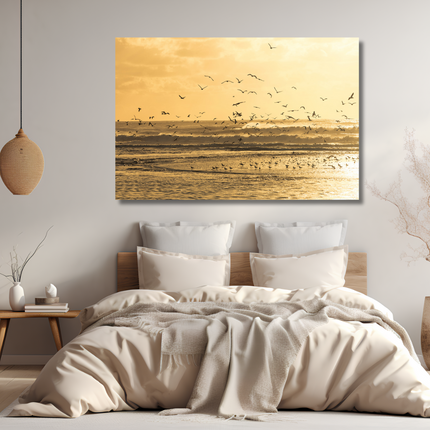 Aluart schilderij 'Zonsondergang met vliegende meeuwen'