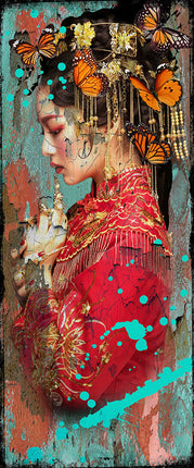 Leather dibond schilderij 'Geisha III'