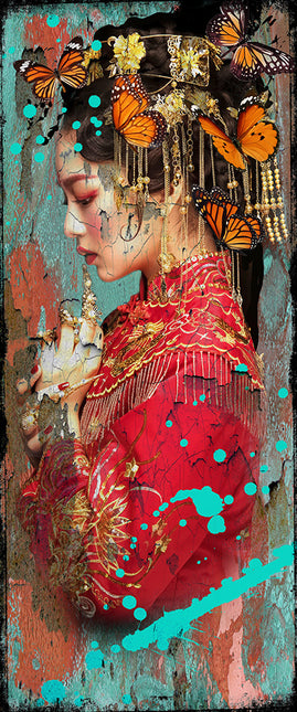 Leather dibond schilderij 'Geisha III'