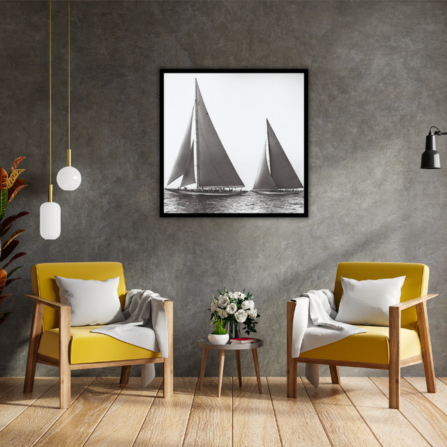 Ingelijste poster 'Sailboats in the America's Cup'