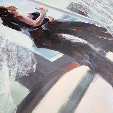 Canvas schilderij 'Elegante vrouw in de wind'
