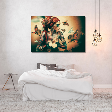Aluart schilderij 'Woman with butterflies'