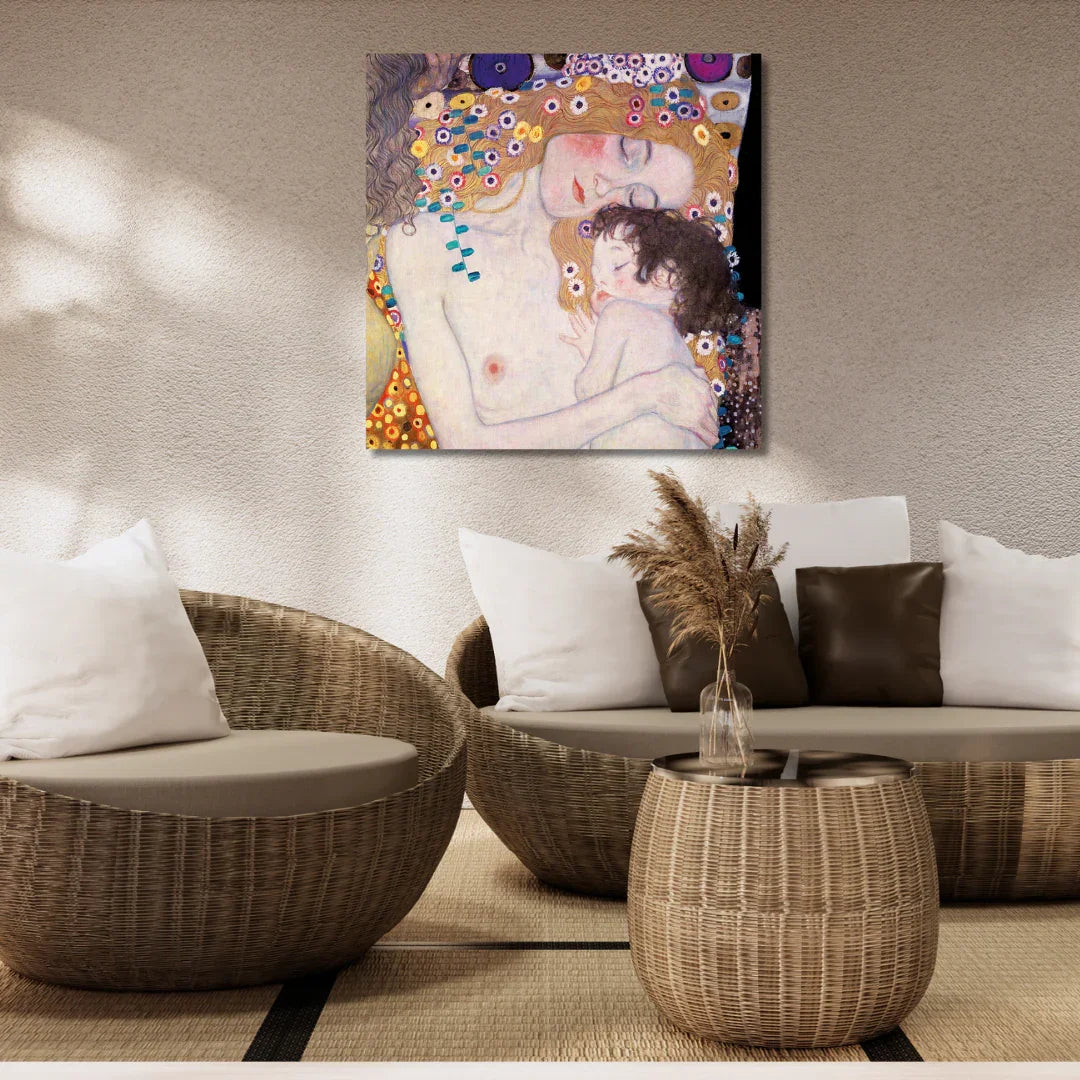 Moeder met twee kinderen (Familie), Gustav Klimt op canvas, behang Moeder met twee kinderen (Familie), Gustav Klimt op canvas, behang