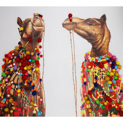 Canvas schilderij 'De twee versierde kamelen'