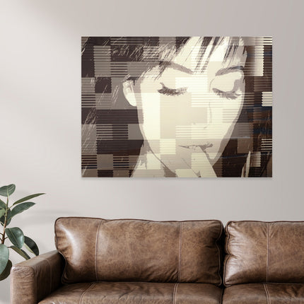 Schilderij op hout 'Woman, dreaming - Black and White'