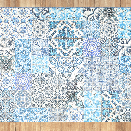 Mondiart Vloerkleed 'Blauw tegelmotief'