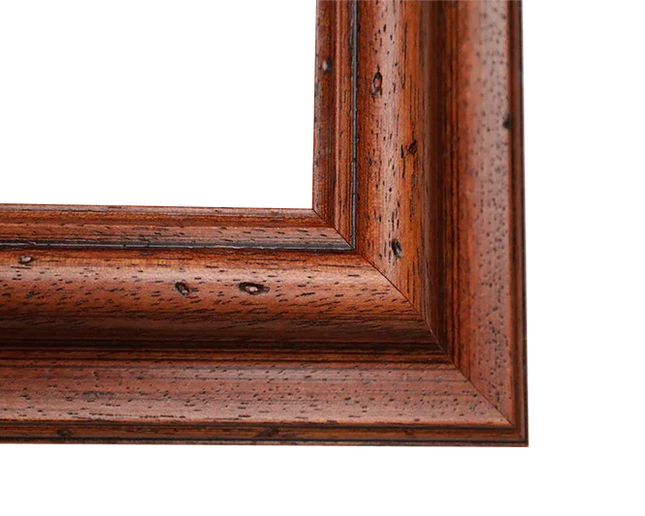 Hoek van een decoratieve houten fotolijst met een fijn korrelig vintage patroon