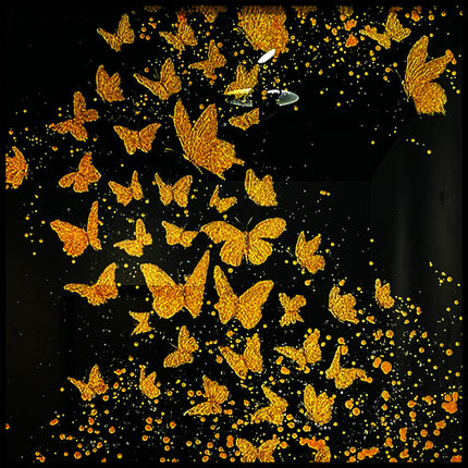 Ingelijste glasschilderij 'Golden Flight'
