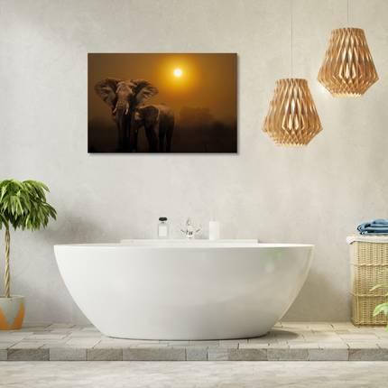 Aluart schilderij 'Olifanten Tijdens Zonsopkomst'
