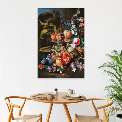 Wandkleed 'Stilleven met bloemen en fruit'