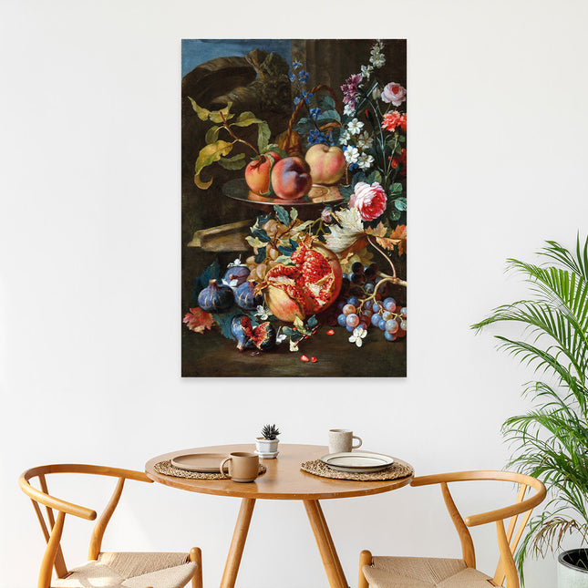 Wandkleed 'Stilleven met bloemen en fruit'