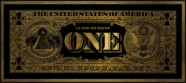 Ingelijste glasschilderij 'One Dollar'