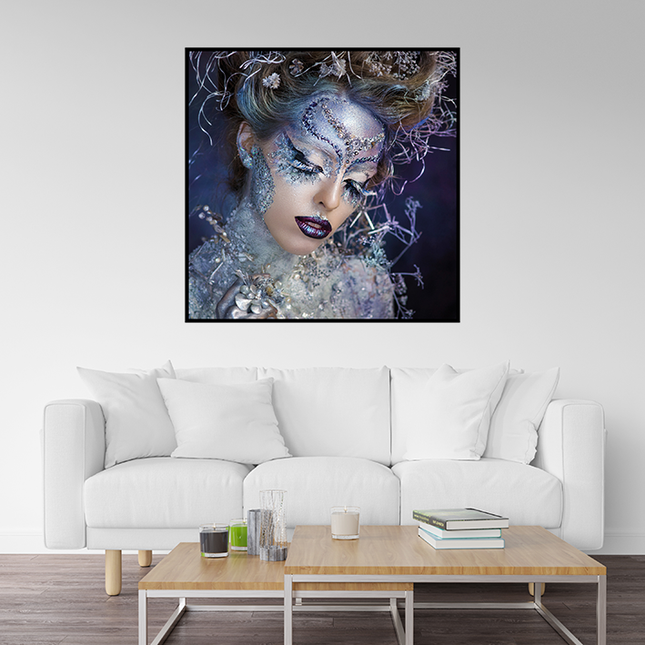 Ingelijste glasschilderij 'The blue women'