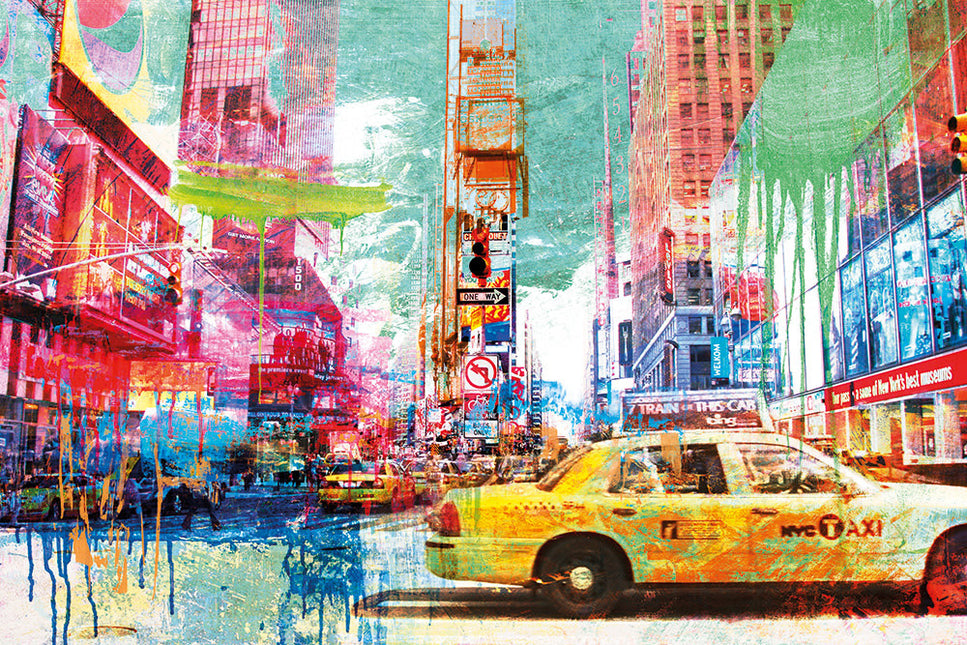Schilderij van Eric Chastier 'Taxis in Times Square'