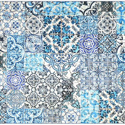 Mondiart Vloerkleed 'Blauw tegelmotief'
