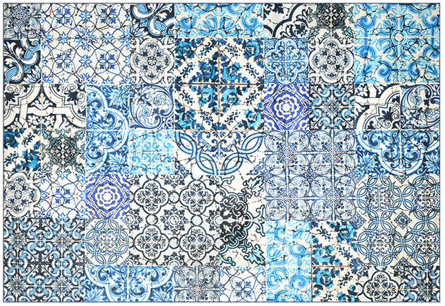 Mondiart Vloerkleed 'Blauw tegelmotief'