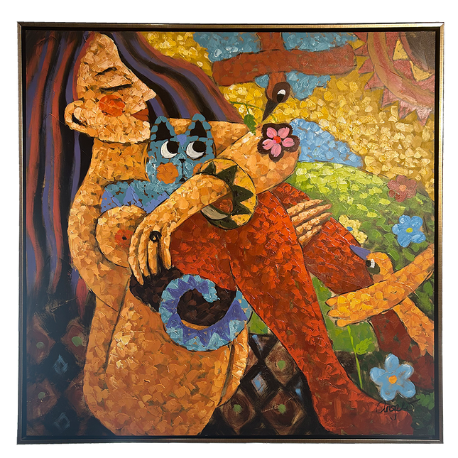 Canvas schilderij 'De charmante vrouw met kat