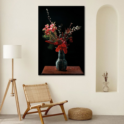 Aluart schilderij 'Delfst blauwe vaas met rode bloemen'