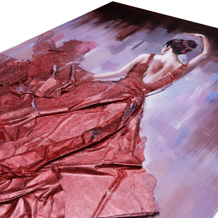 Canvas schilderij 'De vrouw in de rode baljurk'