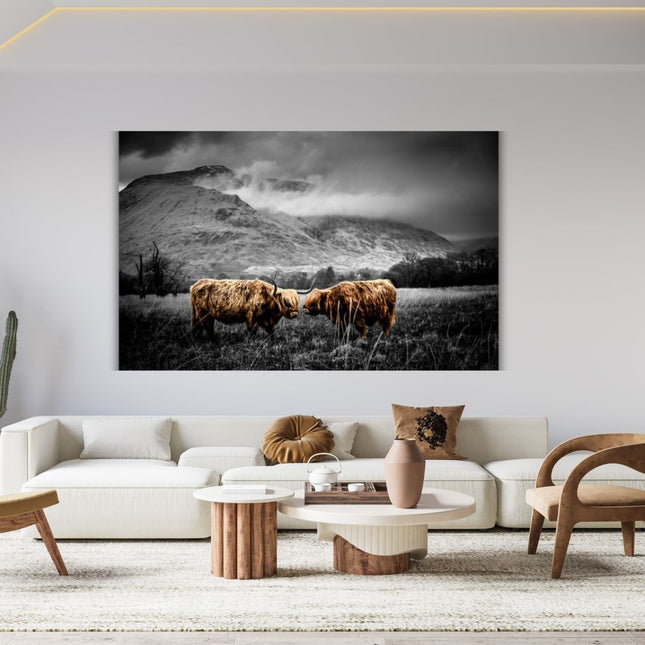 Aluart schilderij 'Schotse hooglanders in de natuur'