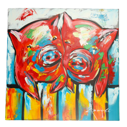 Canvas schilderij 'De kleurrijke varkens'