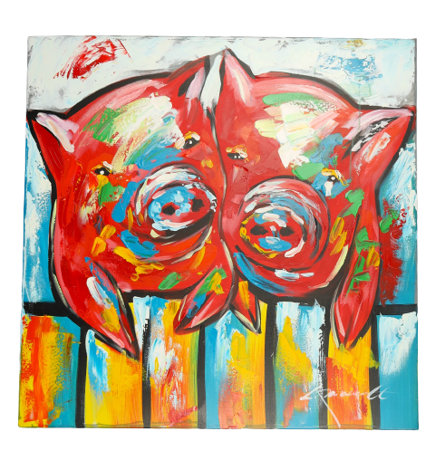 Canvas schilderij 'De kleurrijke varkens'