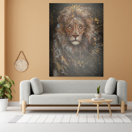 Canvas schilderij 'Lion with gold'