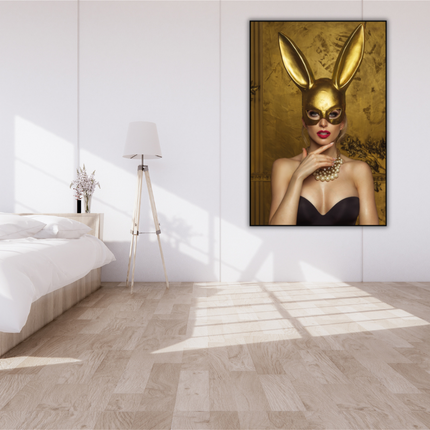 Ingelijste glasschilderij 'Golden Bunny'