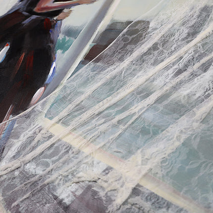 Canvas schilderij 'Elegante vrouw in de wind'