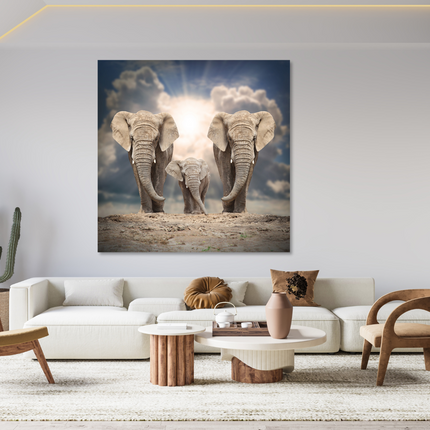 Aluart schilderij 'Elephant family on the road'