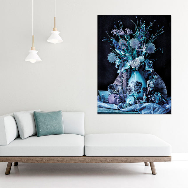 Aluart schilderij 'Blauwe Bloemen Op Vaas'