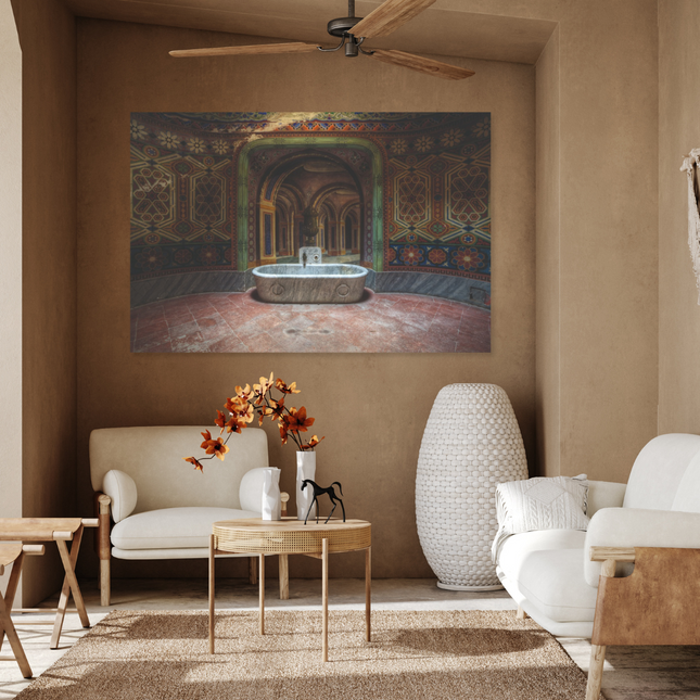 Aluart schilderij 'Badkamer in verlaten kasteel 2.0'