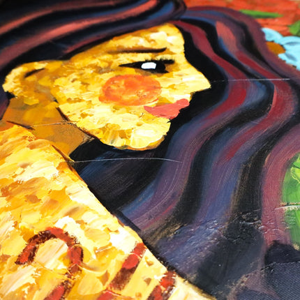 Canvas schilderij 'De charmante vrouw met kat 2.0'