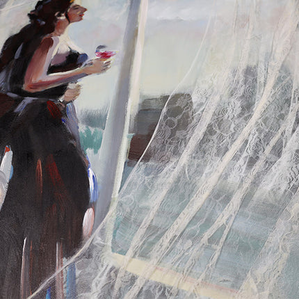 Canvas schilderij 'Elegante vrouw in de wind'